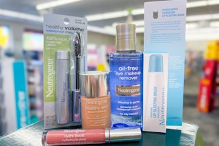 neutrogena foundation, lip gloss, makeup remover, mascara, and lip sleeping mask