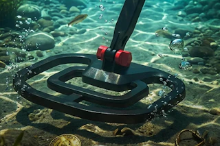 someone using a metal detector underwater