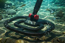 someone using a metal detector underwater