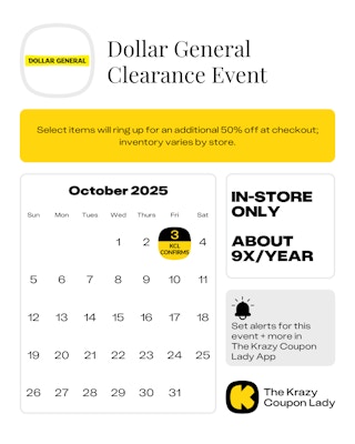 Dollar General Clearance Event start date in October 2025