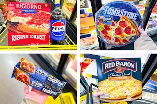 dollar general pizza items on 4-photo collage