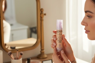 a woman holding nyx concealer