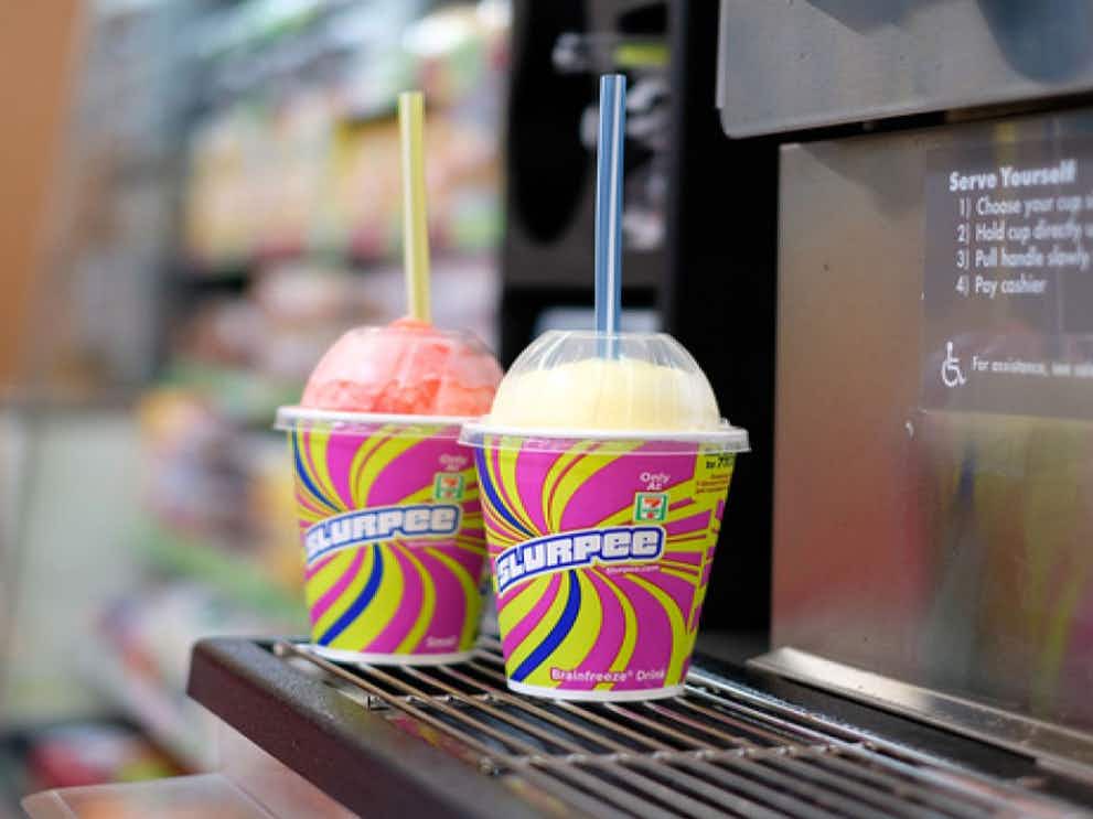 Two Slurpees next to each other.