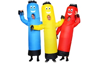 images of a family halloween costume of inflatable dancers