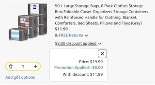 Storage bags Amazon receipt