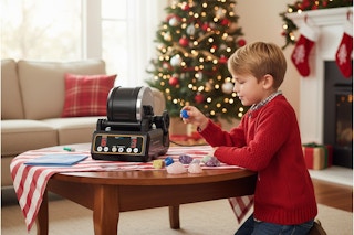 a kid playing with a rock tumbler kit