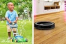 2 lifestyle pictures: Play Day Bubble Mower & Robot Vacuum