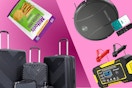 black luggage, free miltons cracker, prettycare robot vacuum, and jump starter