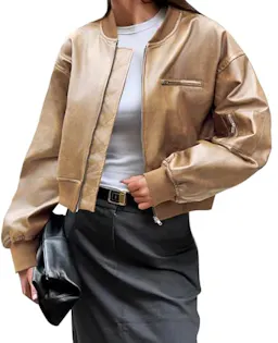 Women's Faux Leather Bomber Jacket