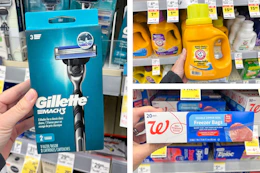 walgreens gillette, arm and hammer, walgreens bags 3-photo collage