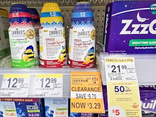 zarbees kids cough syrup with a $3.29 clearance tag