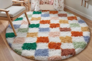 checkered rug in a playroom