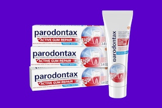 Parodontax Toothpaste 3-Pack on purple background
