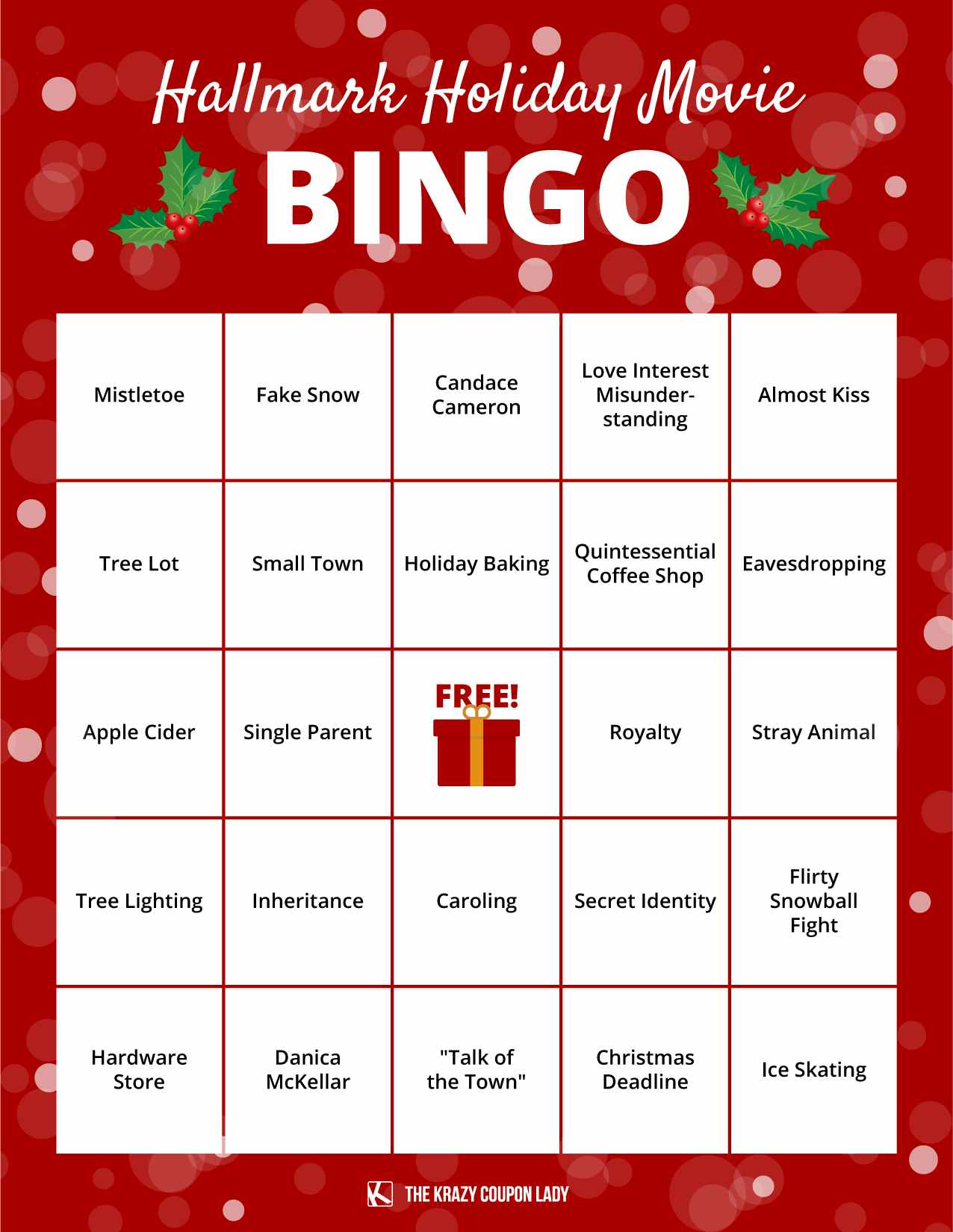 A graphic for Hallmark Holiday Movie BINGO