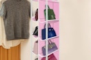 closet organizer holding purses