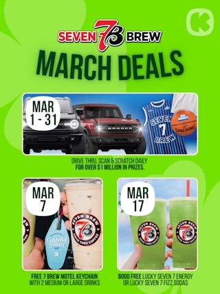 green graphic showing march deals at 7 brew