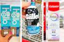 collage image of hello toothpaste, gillette foamy shave cream, and colgate toothpaste