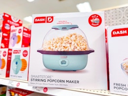 dash popcorn maker sitting on a target shelf