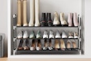 a shoe rack in a closet