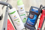 3 dove deodorants in a cart