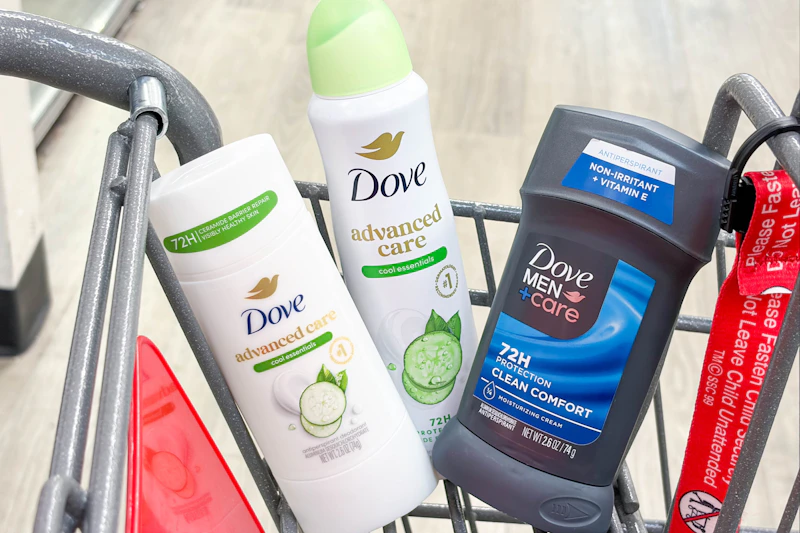 3 dove deodorants in a cart