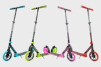 4 colors of Madd Gear scooters: blue, green, pink & red