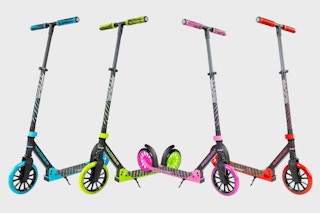 4 colors of Madd Gear scooters: blue, green, pink & red