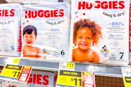 huggies snug and dry diapers on a store shelf
