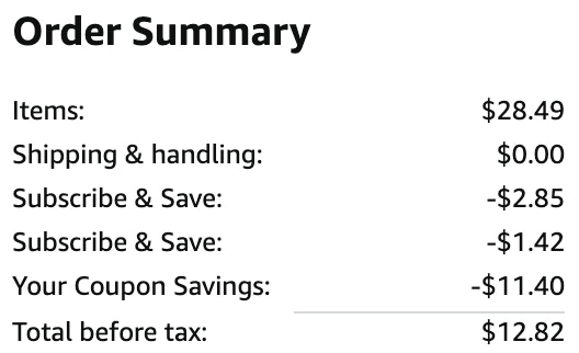 a cart ending in $12.82