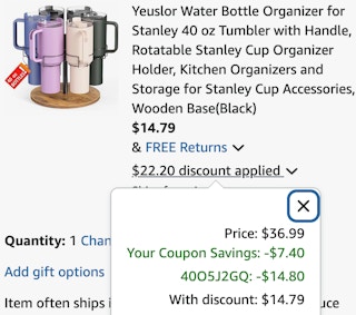 Cart tumbler organizer