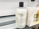 Philosophy fresh cream and mint shampoo, shower gel, and bubble bath on a shelf at tjmaxx