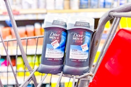 2 dove men care deodorants in a cart