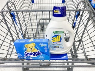 All Laundry Detergent and Snuggle Dryer Sheets in Walmart shopping cart