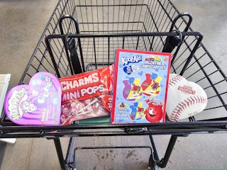 valentines candy in a cart
