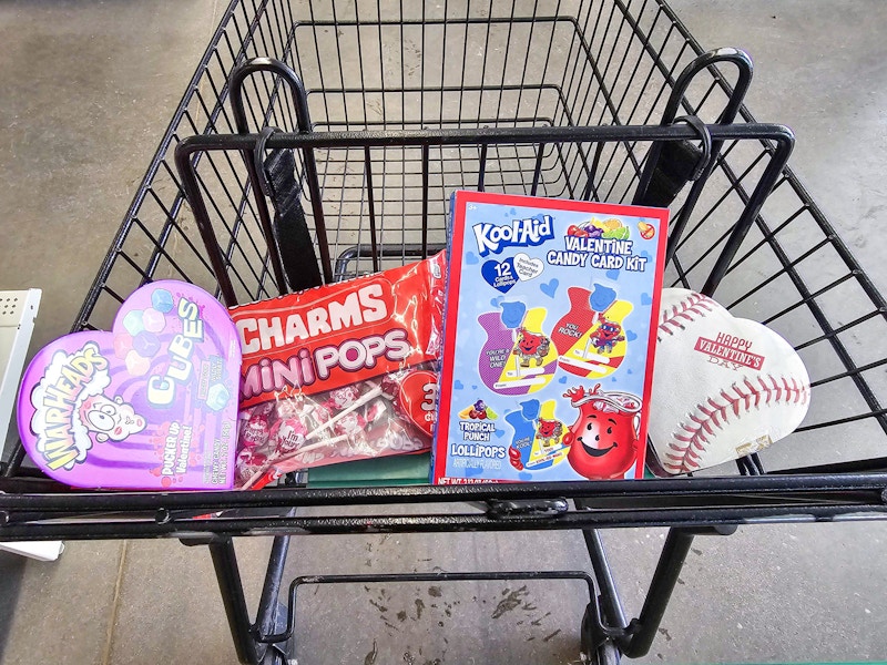 valentines candy in a cart