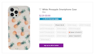 zulily screenshot of shou white pineapple smartphone case