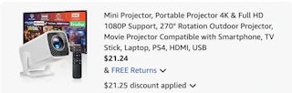 mini projector Amazon receipt