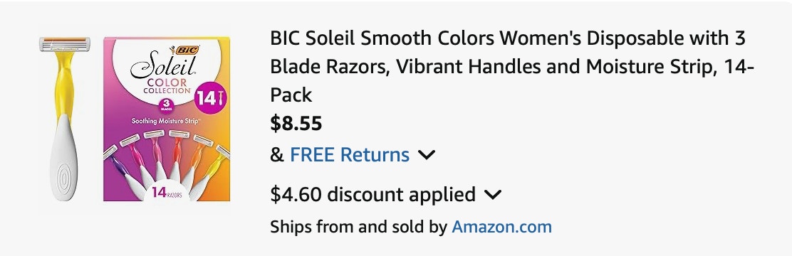 Bic razors Amazon receipt