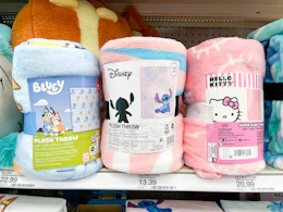 character throw blankets sitting on a target shelf