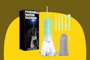 Portable water flosser with five interchangeable attachments and a drawstring carrying bag