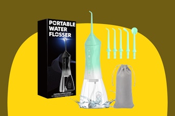 Portable water flosser with five interchangeable attachments and a drawstring carrying bag