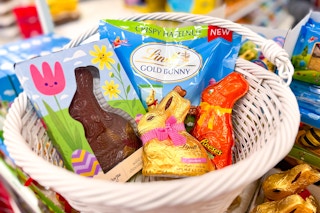 chocolate easter bunnies in a basket at target