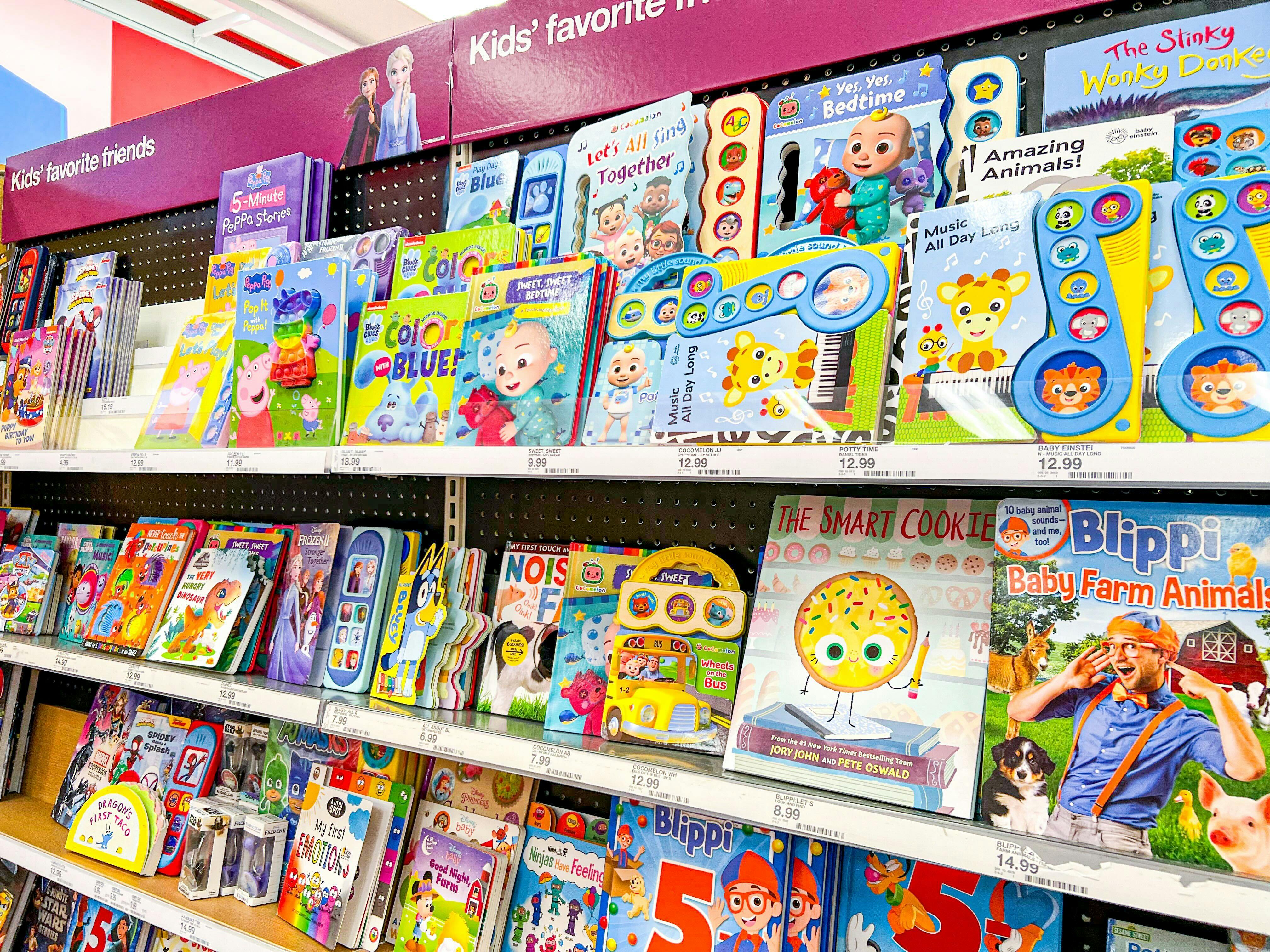 kids' books sitting on a target shelf