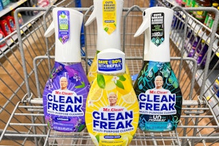 3 bottles of mr clean clean freak in a walmart cart