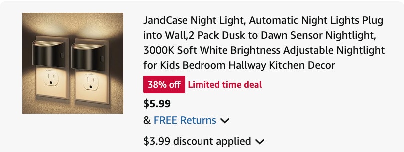 night light Amazon receipt