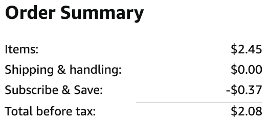 an amazon order summary ending in $2.08