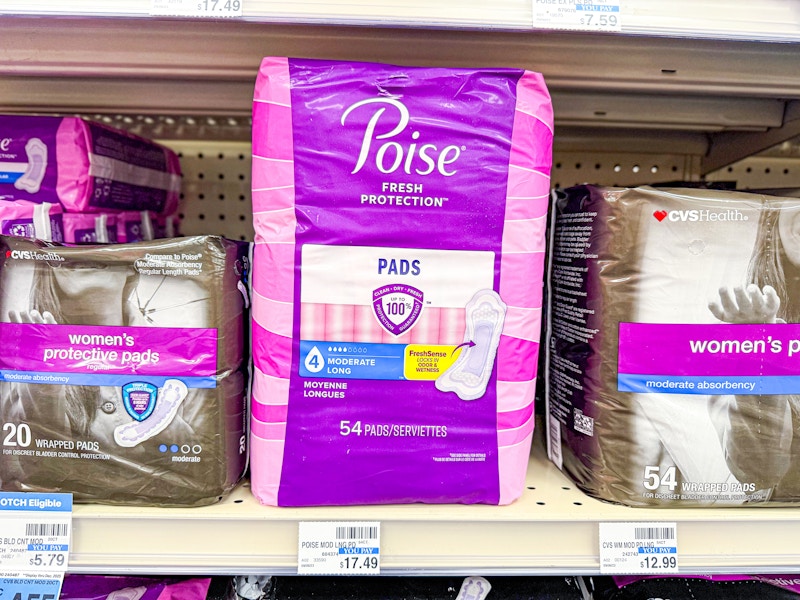 poise pads on a shelf