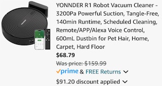 YONNDER R1 Robot Vacuum Cleaner - 3200Pa Powerful Suction