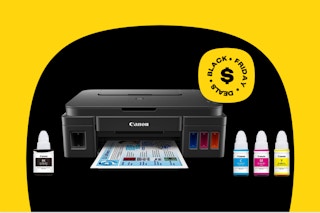 a black print with ink bottles