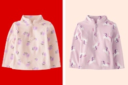 2 styles of the Children's Place Toddler Girls Long Sleeve Microfleece Half Zip Pullovers